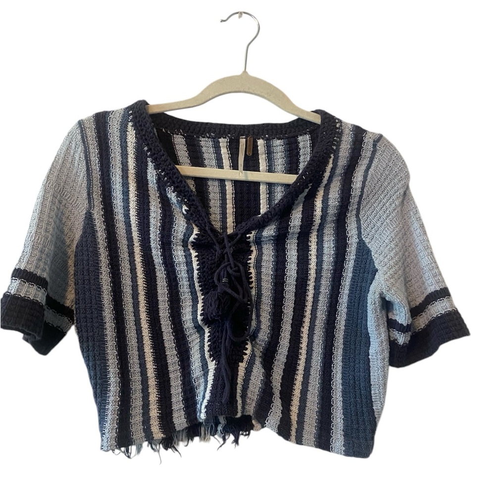 Free People Navy and White Knit Cardigan